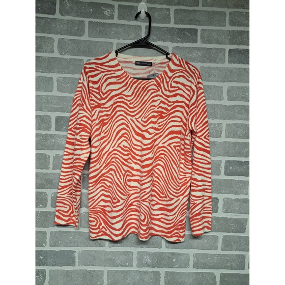 M&S Womens Knit Zebra Print Beige Orange Pullover Sweater Size 14 NWT - Picture 1 of 12